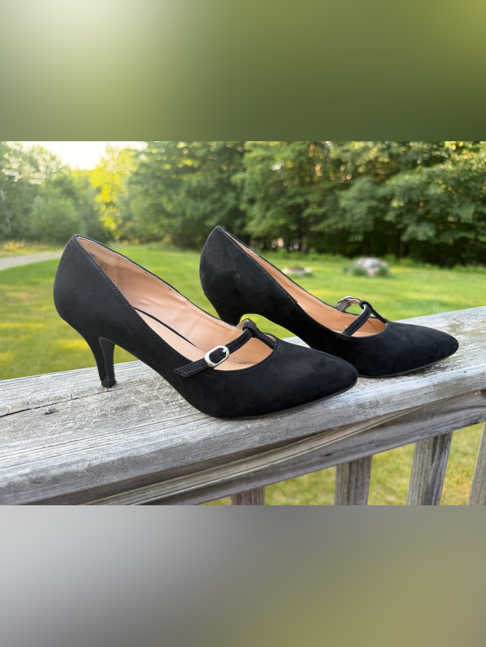 Xhilaration Black Faux Suede Mary Jane Heels | Size 6.5
